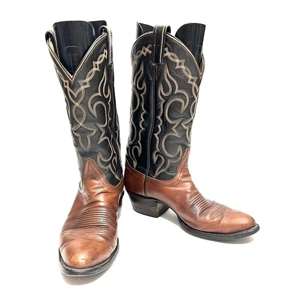TONY LAMAVintage 1970s men's two tone leather western gold label cowboy boots